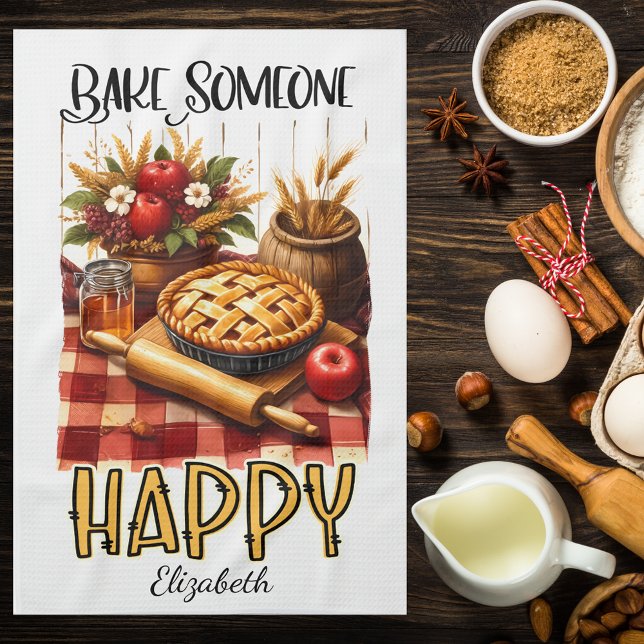 Personalized Bake Someone Happy  Kitchen Towel (Creator Uploaded)