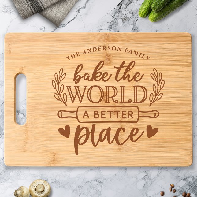 Personalized Bake the World Engraved Cutting Board (Creator Uploaded)