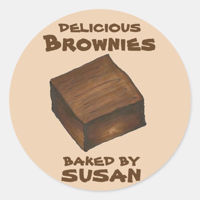 Personalized Baked By Chocolate Brownie Square Classic Round Sticker (Front)