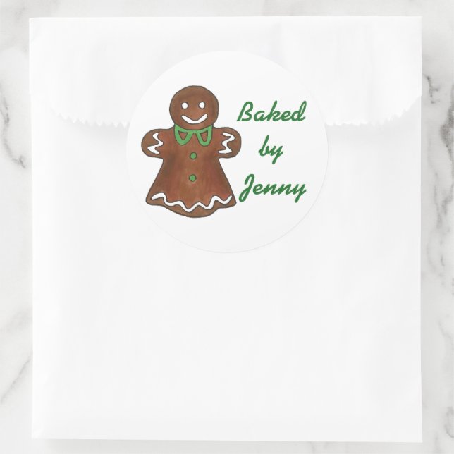 Personalized Baked By Gingerbread Cookie Homemade Classic Round Sticker (Bag)