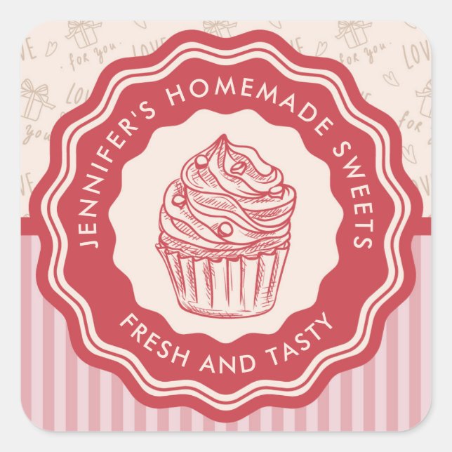 Personalized Baked Goods Homemade Bakery Square Sticker (Front)