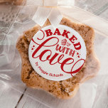 Personalized Baked With Love Baking Classic Round Sticker<br><div class="desc">A cute homemade baking label. This baked with love sticker is perfect for homemade baked goods,  handmade presents,  business products,  or personalized gifts. Customize it with your name.</div>