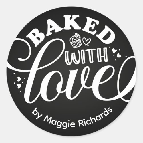Personalized Baked With Love Black Baking Classic Round Sticker
