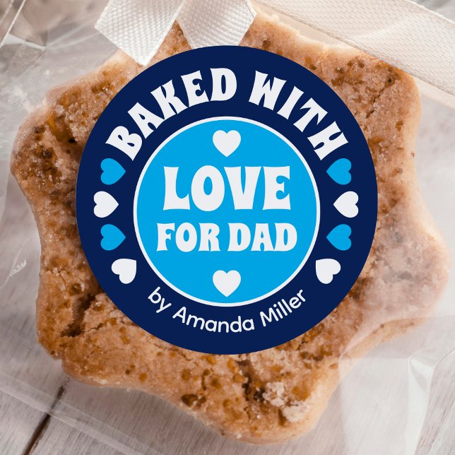 Personalized Baked With Love Father's Day Baking Classic Round Sticker (Creator Uploaded)