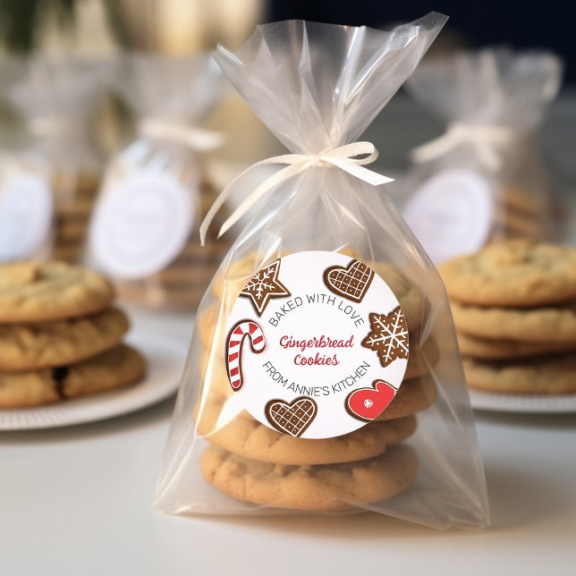 Personalized "Baked with Love" Gingerbread  Classic Round Sticker (Creator Uploaded)