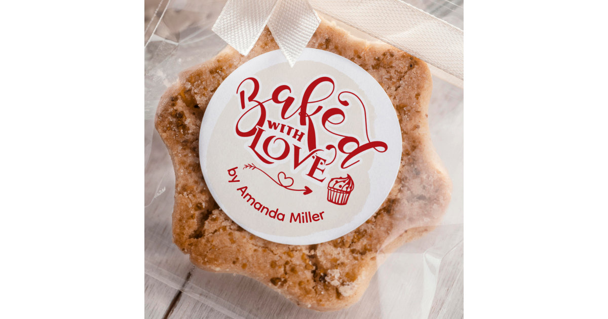 Personalized Baked With Love Holiday Baking Classic Round Sticker | Zazzle