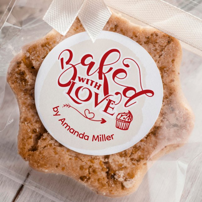 Personalized Baked With Love Holiday Baking Classic Round Sticker (Creator Uploaded)