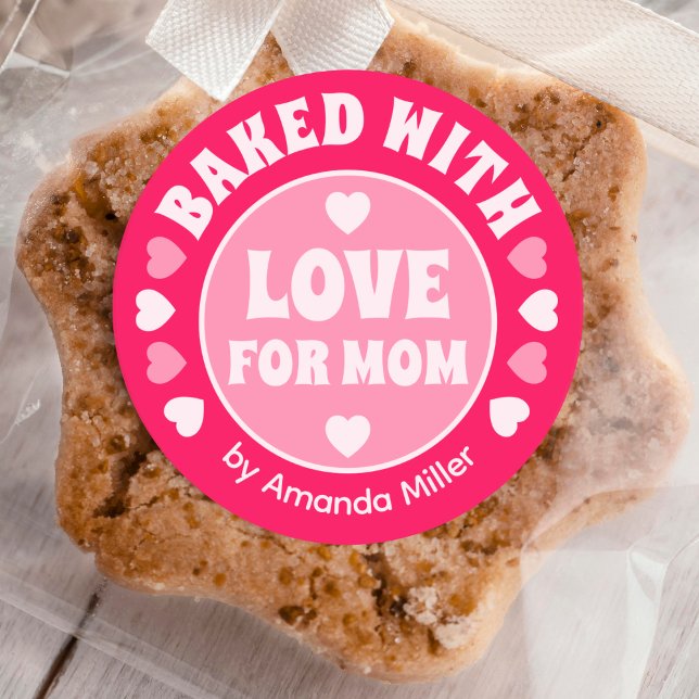 Personalized Baked With Love Mother's Day Baking Classic Round Sticker (Creator Uploaded)