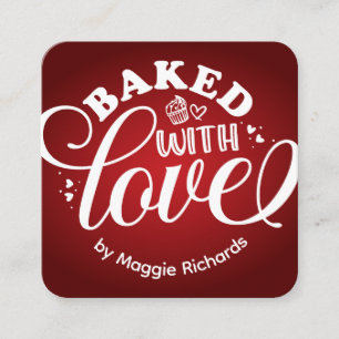 Personalized Baked With Love Red Bakery Square Business Card