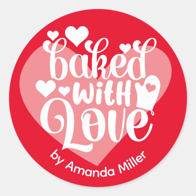 Personalized Baked With Love Valentine's Baking Classic Round Sticker (Front)