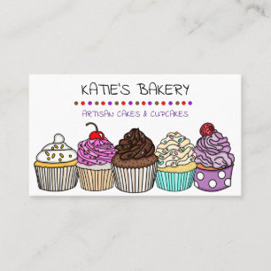 Personalized Bakery Cute Whimsical Cupcakes Business Card