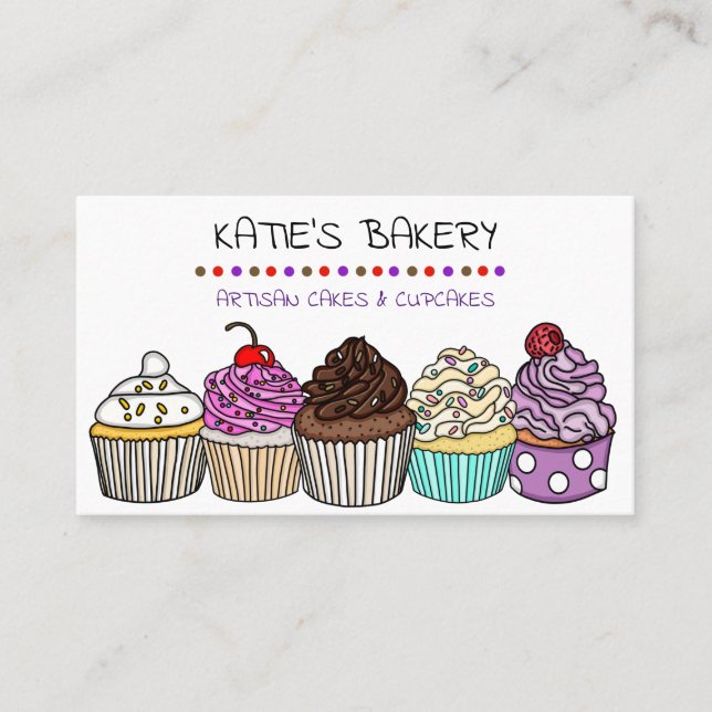 Personalized Bakery | Cute Whimsical Cupcakes Business Card (Front)