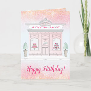 Personalized Bakery Happy Birthday Pink Glitter Card
