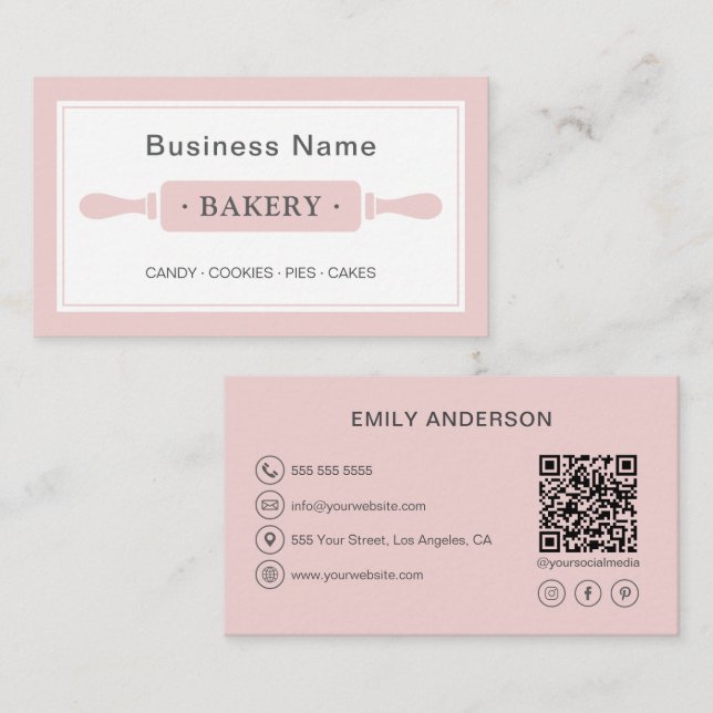 Personalized Bakery Pink Business Card (Front/Back)
