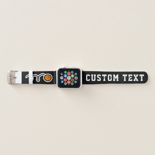Personalized baketball sports logo black apple watch band (Front)