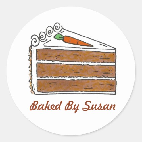 Personalized Baking Baked By Carrot Cake Slice Classic Round Sticker