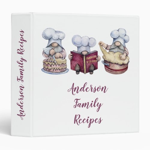 Personalized Baking Gnomes Family Recipe Book 3 Ring Binder