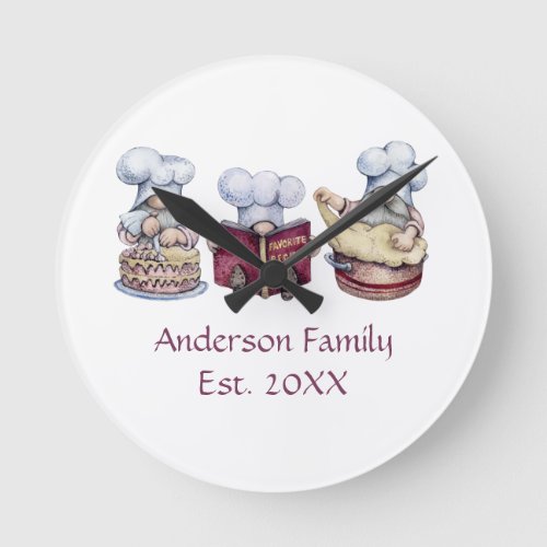 Personalized Baking Gnomes Gift for Couple Round Clock