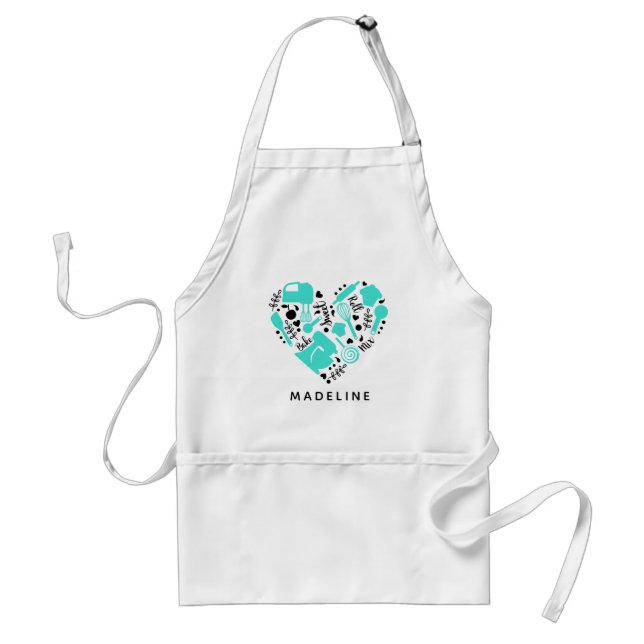 Personalized Baking Lover Heart Name Adult Apron (Front)