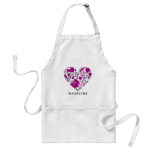 Personalized Baking Lover Heart Name Adult Apron (Front)