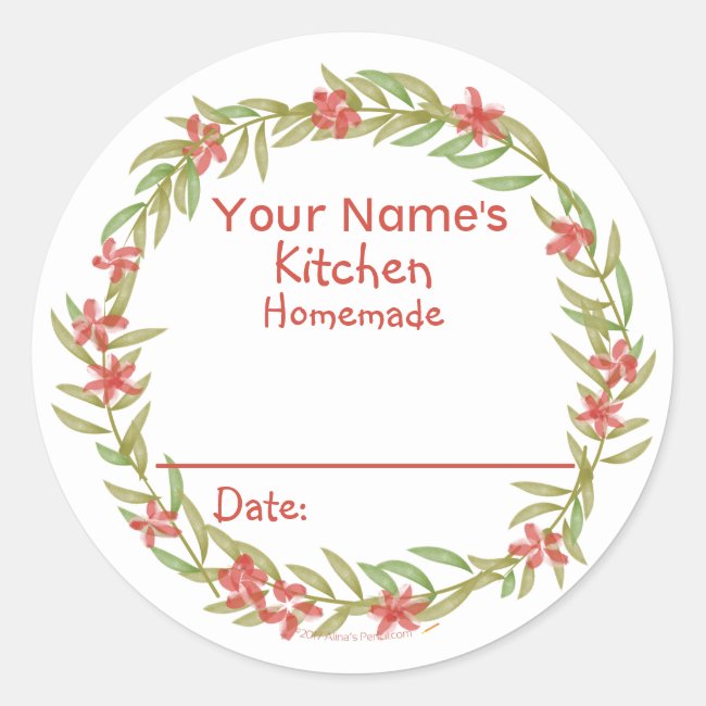 Personalized Baking Stickers Red Watercolor Floral