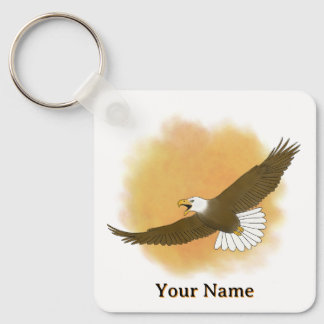 Personalized Bald Eagle Orange Background Keychain