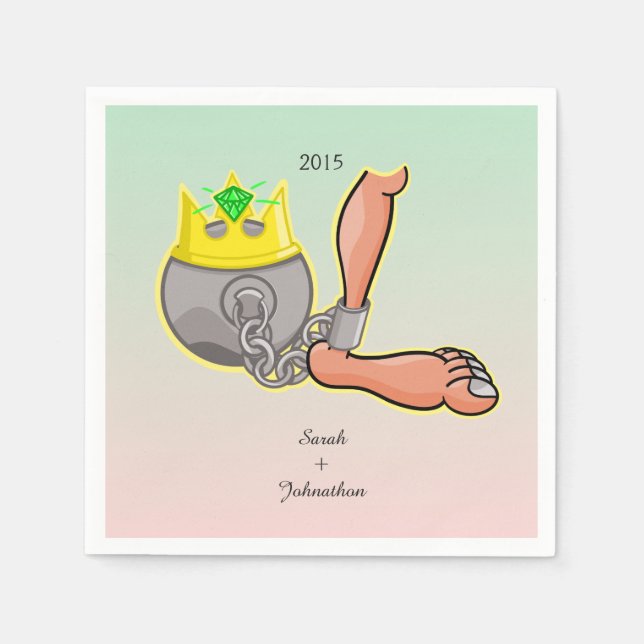 Personalized Ball And Chain Wedding Favor Napkins (Front)