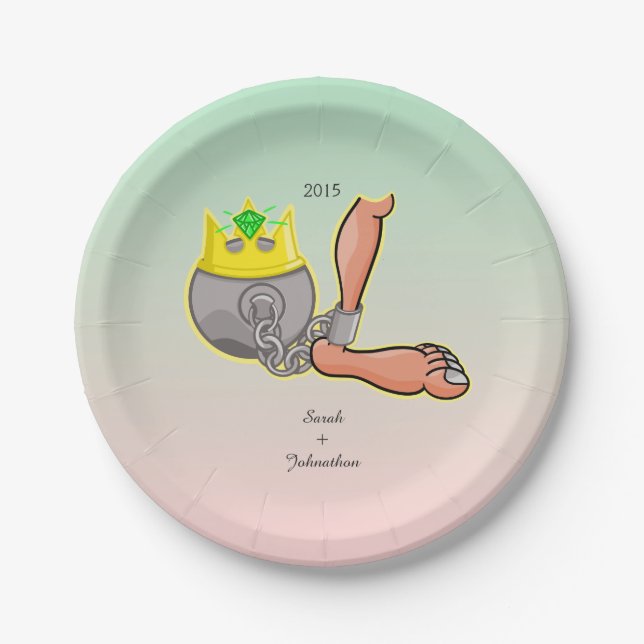 Personalized Ball And Chain Wedding Favor Paper Plates (Front)