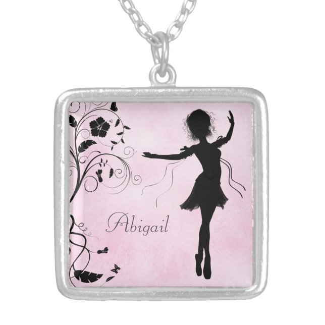 Personalized Ballerina and Flowers Necklace (Front)