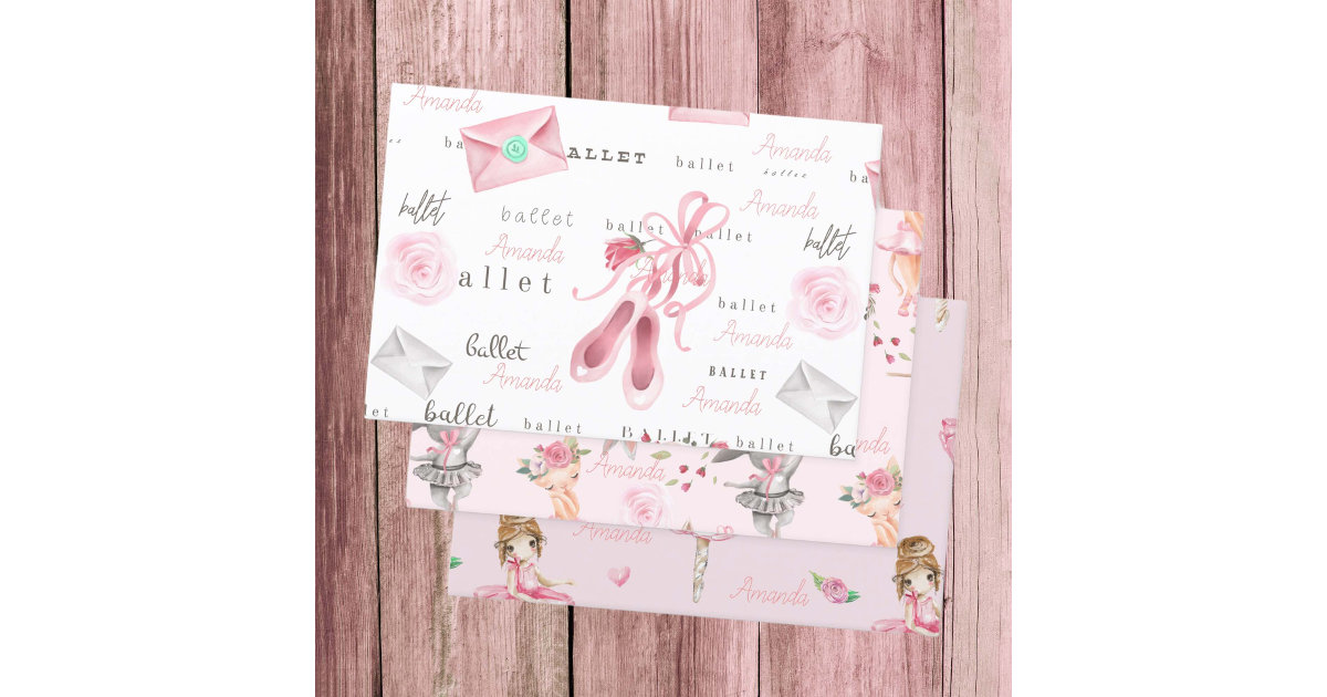 Personalized Ballerina Ballet Name Pretty Wrapping Paper Sheets
