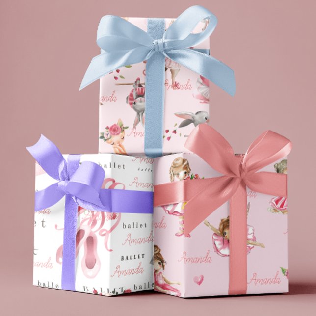 Personalized Ballerina Ballet Name Pretty Wrapping Paper Sheets (Creator Uploaded)