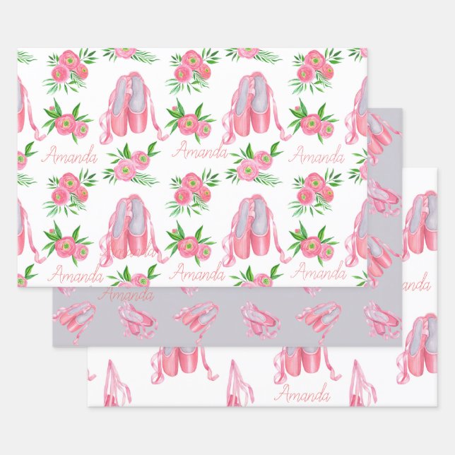 Personalized Ballerina Ballet Name Pretty Wrapping Paper Sheets (Set)