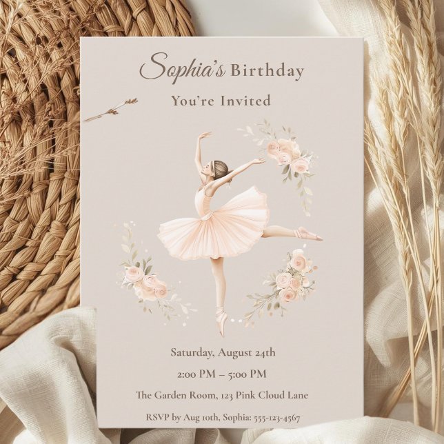 Personalized Ballerina Birthday Blush Floral  Invitation (Creator Uploaded)