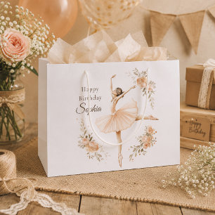 Personalized Ballerina Birthday Blush Floral Large Gift Bag