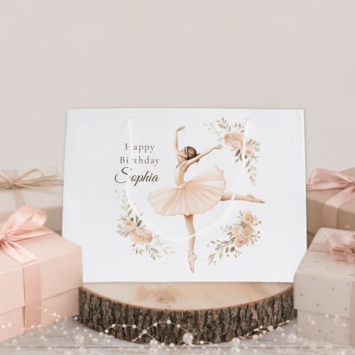 Personalized Ballerina Birthday Blush Floral  Large Gift Bag