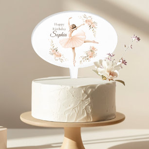 Personalized Ballerina Birthday Blush Floral Party Cake Topper