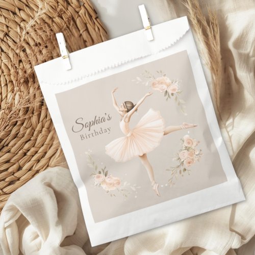 Personalized Ballerina Birthday Blush Floral Party Favor Bag
