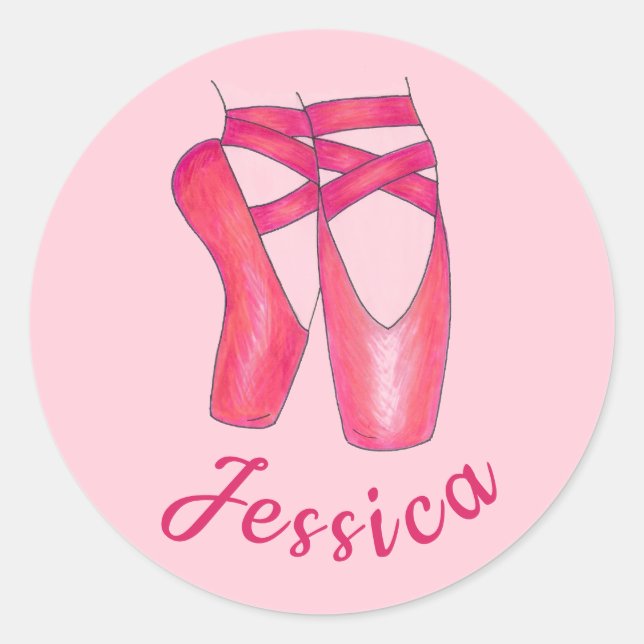Personalized Ballerina Dance Ballet Pointe Dancer Classic Round Sticker (Front)