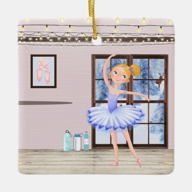 Personalized Ballerina Dance Studio Winter Ballet Ceramic Ornament (Front)