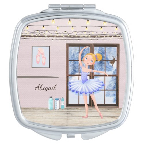 Personalized Ballerina Dance Studio Winter Ballet Compact Mirror