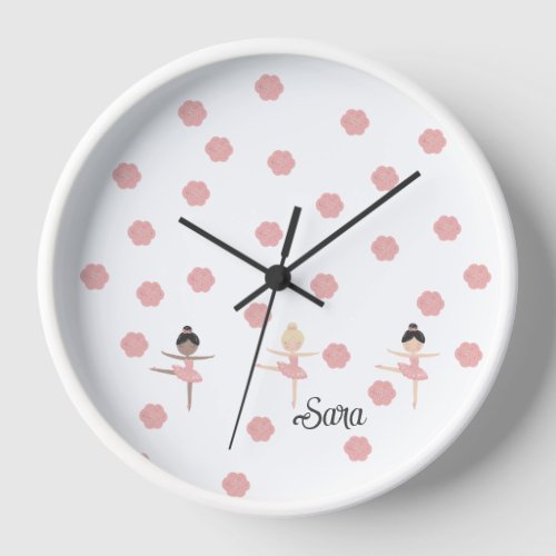 personalized ballerina flowers baby girls  clock