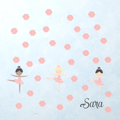 personalized ballerina flowers girls baby  wall decal 