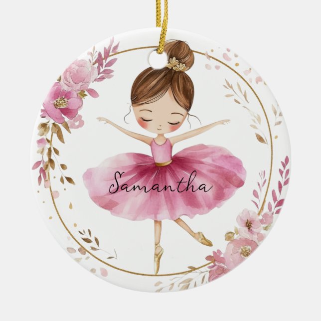 Personalized Ballerina Girl Ceramic Ornament (Front)