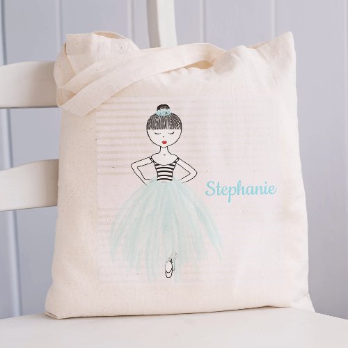 Personalized Ballerina in Blue Tote Bag