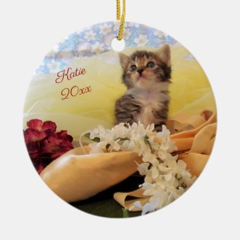 Personalized Ballerina Kitten Kate Ceramic Ornament by CatsEyeViewGifts at Zazzle