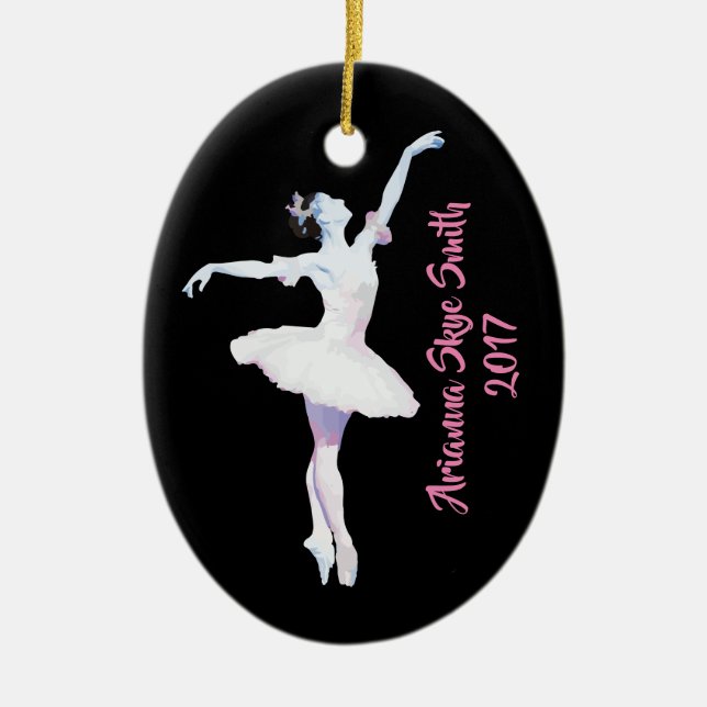 Personalized Ballerina Ornament, Gift for Dancers Ceramic Ornament (Front)