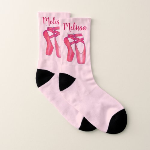 Personalized Ballerina Pink Ballet Pointe Toe Shoe Socks