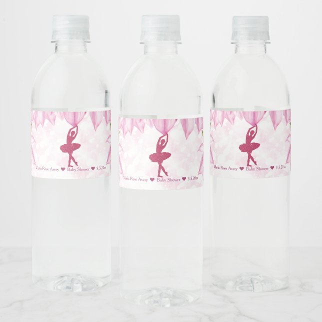 Personalized Ballerina Pink Birthday Water Bottle Label (Bottles)