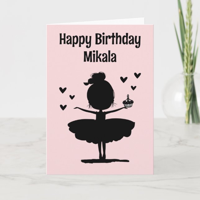 Personalized Ballerina Silhouette Birthday Card (Front)