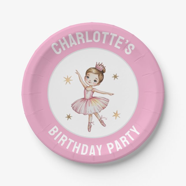 Personalized ballet Ballerina Birthday Party Paper Plates (Front)